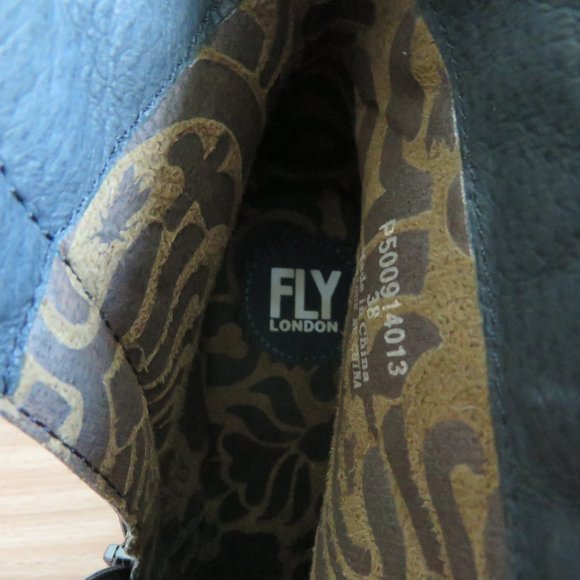 FLY LONDON Perz Suede Leather Ankle Wedge Buckle Boots Dark Petrol Size US 7.5/8 - Picture 15 of 16